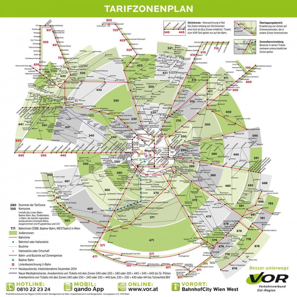 Mapa Vienako metro zona 100