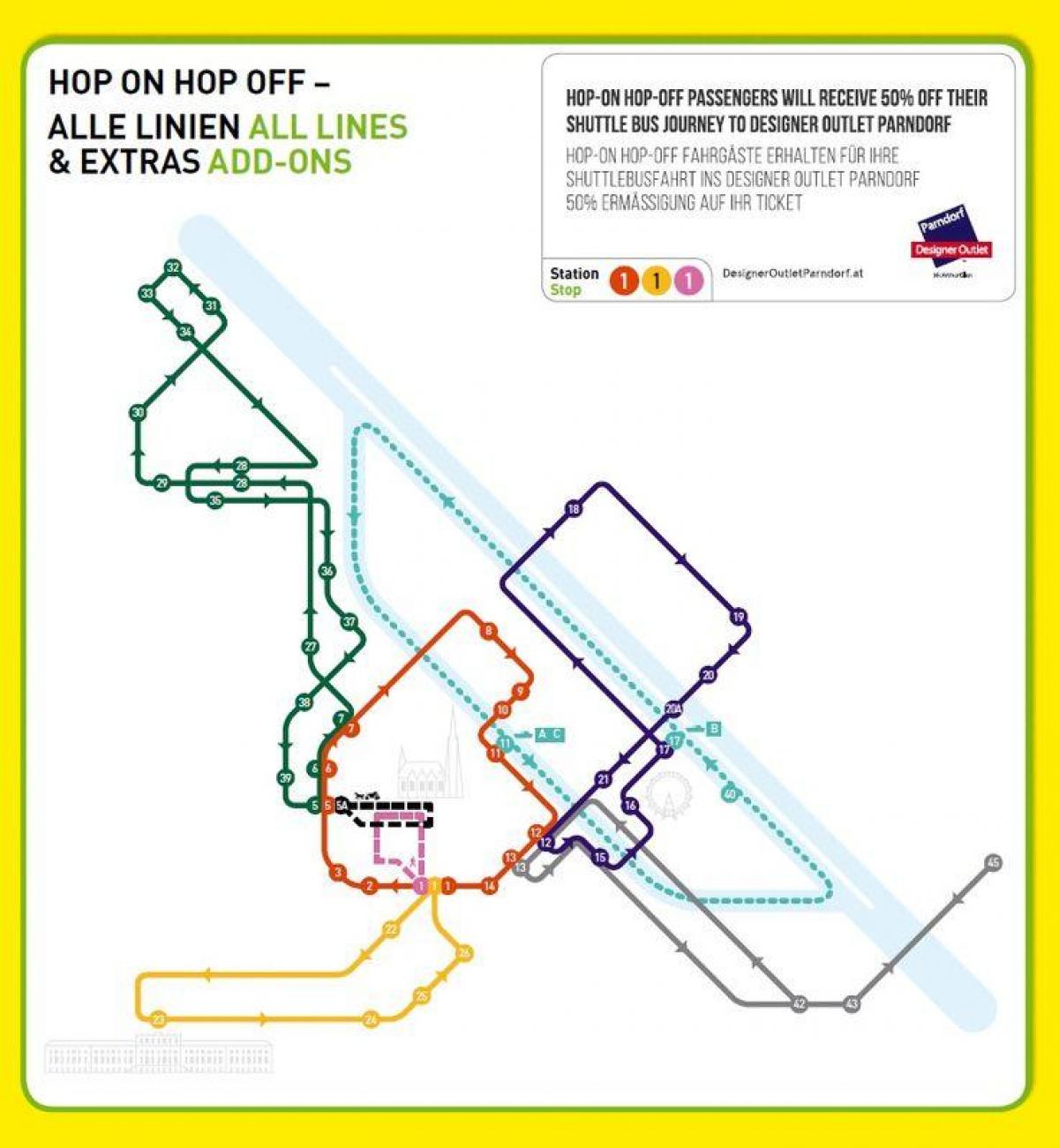 Vienako hop-on-hop-off autobus tour mapa