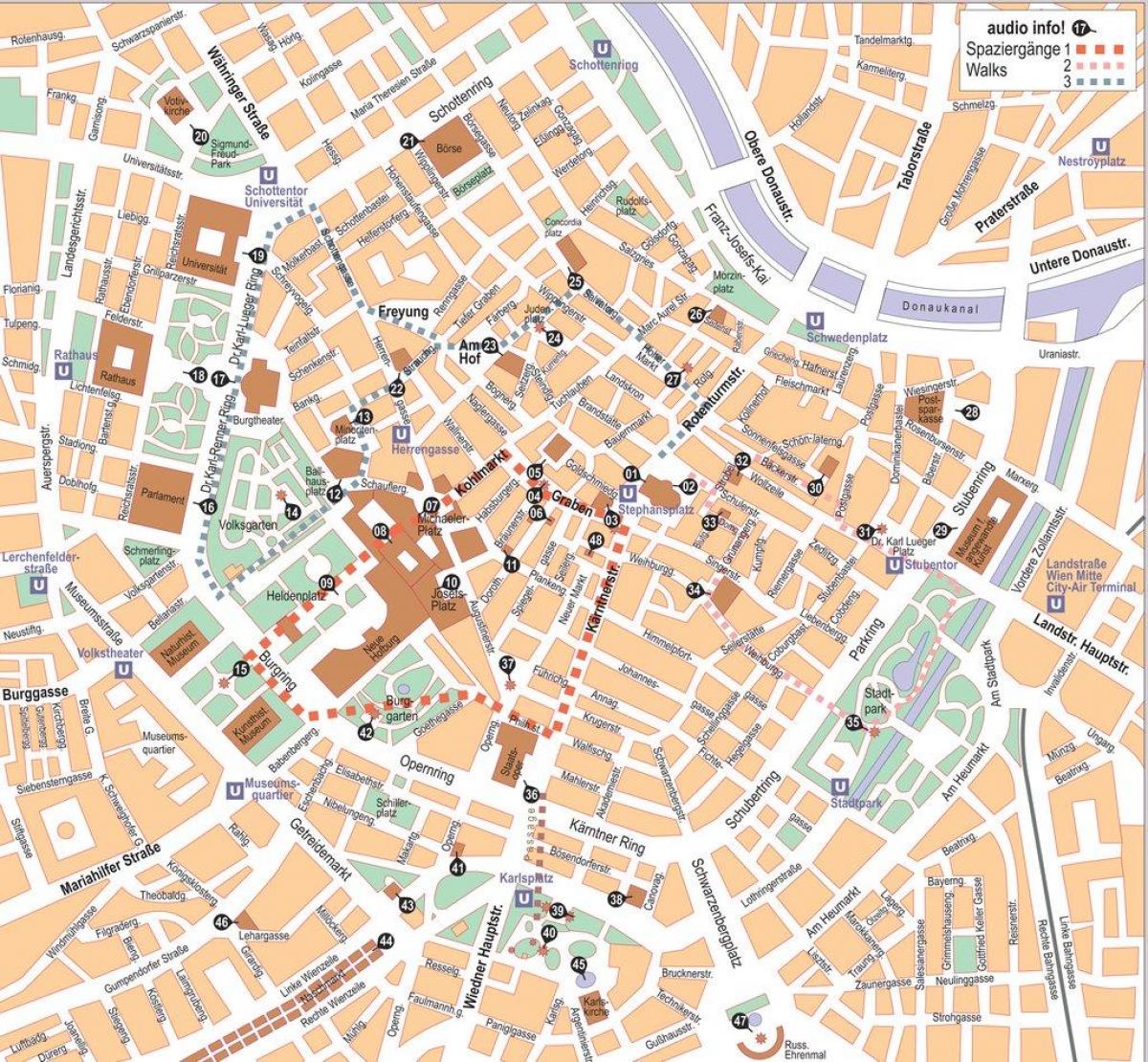 Vienako Austria hiriaren erdigunean mapa
